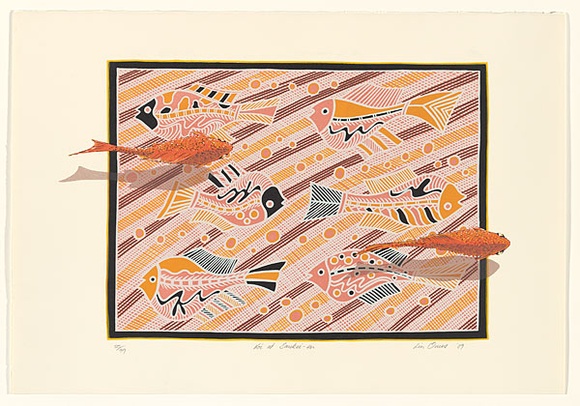 Artist: b'Onus, Lin Burralung.' | Title: b'Koi at Sankei-en' | Date: 1989 | Technique: b'screenprint, printed in colour, from multiple stencils' | Copyright: b'\xc2\xa9 Lin Onus. Licensed by VISCOPY, Australia'