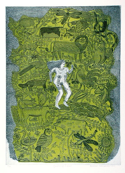 Artist: b'HANRAHAN, Barbara' | Title: b'Garden of Eden' | Date: 1977 | Technique: b'etching, printed in colour with plate-tone'