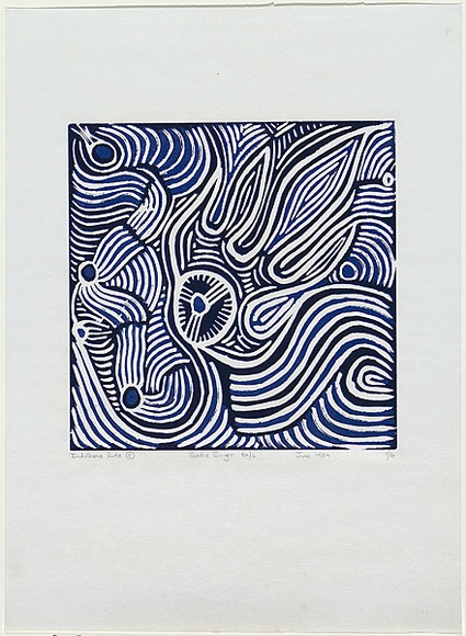 Artist: Singer, Sadie. | Title: no title [Blue landscape]. | Date: 1984 | Technique: linocut, printed in colour, from multiple blocks | Copyright: Reproduced courtesy of the artist