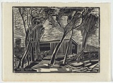 Artist: b'Ratas, Vaclovas.' | Title: b'Shearing shed.' | Date: 1950 | Technique: b'wood-engraving, printed in black ink, from one block'