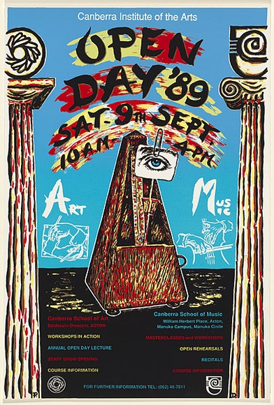 Artist: b'Debenham, Pam.' | Title: bCanberra Institute of the Arts Open Day '89. | Date: 1989 | Technique: b'screenprint, printed in colour, from multiple stencils'