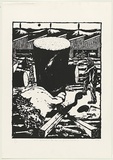 Artist: WORSTEAD, Paul | Title: W H Auden in the big sculpture factory | Date: 1991 | Technique: screenprint, printed in black ink, from one stencil | Copyright: This work appears on screen courtesy of the artist