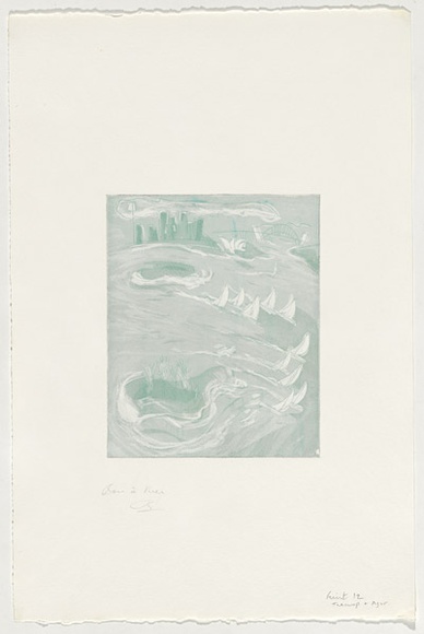 Artist: b'Rambeau, Marc.' | Title: b'Sydney Harbour' | Date: 1993, April | Technique: b'etching and aquatint, printed in light green ink, from one plate'