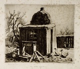 Artist: LINDSAY, Lionel | Title: The little wash house, Ambleside, South Australia | Date: 1925 | Technique: drypoint, printed in brown ink with plate-tone, from one plate | Copyright: Courtesy of the National Library of Australia