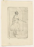 Artist: b'WILLIAMS, Fred' | Title: b'Dancer standing' | Date: 1955-56 | Technique: b'etching and engraving, printed in black ink, from one copper plate; pencil additions' | Copyright: b'\xc2\xa9 Fred Williams Estate'