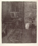 Artist: Harman, Julia. | Title: not titled [workshop scene - marked 15-9] | Date: 1990 | Technique: lithograph, printed in black ink, from one stone | Copyright: © Julia Harman