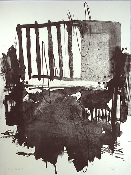 Artist: b'Koch-Sanders, Donny.' | Title: b'not titled [abstract image with vertical stripes at top of image]' | Date: 1987 | Technique: b'lithograph, printed in black ink, from one stone'