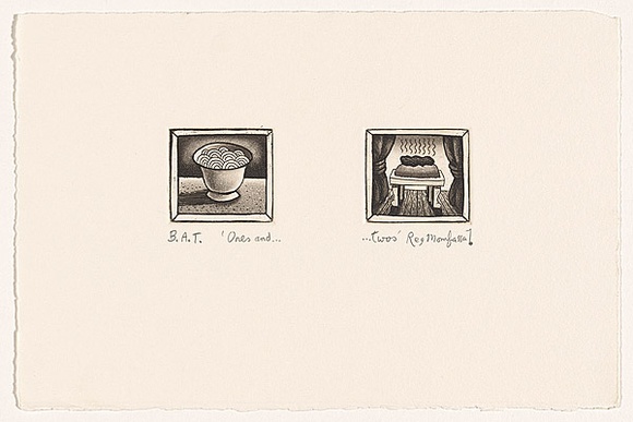 Artist: b'Mombassa, Reg.' | Title: b'Ones and...twos' | Date: 2002 | Technique: b'etching and aquatint, printed in brown ink, from one plate'