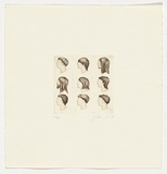 Artist: Hirst, George. | Title: not titled [nine male profiles] | Date: 1979 | Technique: etching, printed in dark brown ink with plate-tone, from one plate