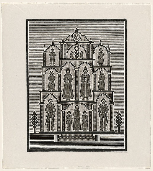 Artist: b'Groblicka, Lidia.' | Title: bKing's court | Date: 1979 | Technique: b'woodcut, printed in black ink, from one block'