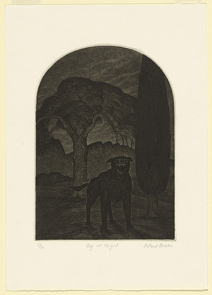 Artist: b'Baxter, Paul.' | Title: b'Dog at night.' | Date: 1989 | Technique: b'etching, printed in black ink with plate-tone, from one plate'