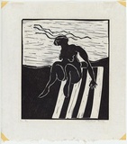 Artist: b'Wallace-Crabbe, Robin.' | Title: b'Girl on a beach.' | Date: 1965 | Technique: b'linocut, printed in black ink, from one block' | Copyright: b'\xc2\xa9 Robin Wallace-Crabbe, Licensed by VISCOPY, Australia'