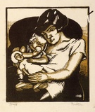 Artist: b'Hawkins, Weaver.' | Title: b'The apple.' | Date: c.1928 | Technique: b'woodcut, printed in colour, from multiple blocks' | Copyright: b'The Estate of H.F Weaver Hawkins'