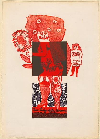 Artist: b'HANRAHAN, Barbara' | Title: b'Our lady of the flowers' | Date: 1966 | Technique: b'lithograph, printed in colour, from three plates'