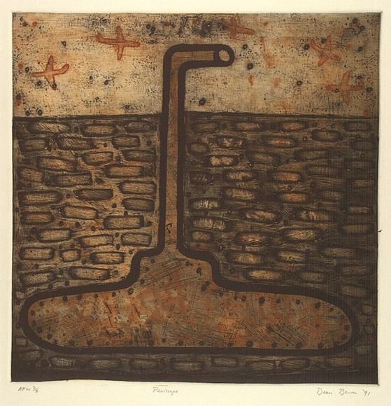 Artist: b'Bowen, Dean.' | Title: b'Periscope' | Date: 1991 | Technique: b'etching, printed in brown, orange and black ink, from three plates'