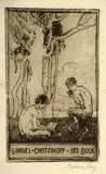 Artist: b'LONG, Sydney' | Title: b'Bookplate: Samuel Chotzinoff' | Date: 1921 | Technique: b'line-etching, printed in dark brown ink with plate-tone, from one copper plate' | Copyright: b'Reproduced with the kind permission of the Ophthalmic Research Institute of Australia'