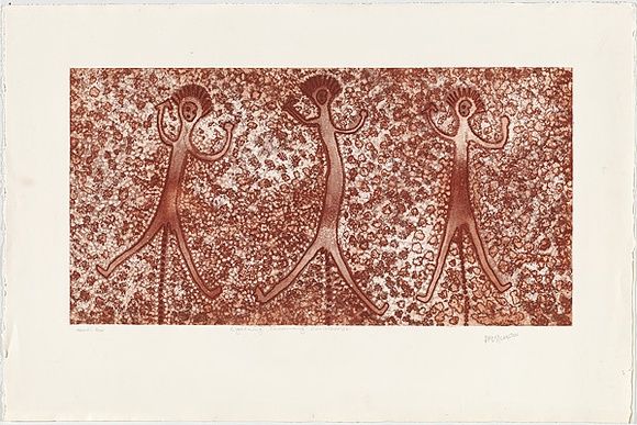 Artist: b'Carlton, Paddy.' | Title: b'Lightening Dreaming - Boolooboolobi' | Date: 1995 | Technique: b'etching, aquatint and sugarlift, printed in red ochre, from one plate'