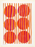 Artist: Harper, Melinda. | Title: not titled [vertical pink and orange stripes with six circles]. | Date: 2003 | Technique: screenprint, printed in colour, from two stencils