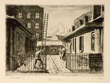 Artist: LINDSAY, Lionel | Title: Queen's Court, Dalley Street, Sydney | Date: 1925 | Technique: etching and aquatint, printed in black ink with plate-tone, from one plate | Copyright: Courtesy of the National Library of Australia