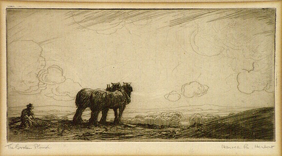 Artist: Herbert, Harold. | Title: The broken plough | Date: c.1923 | Technique: etching, printed in warm black ink with plate-tone, from one plate