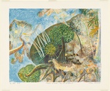 Artist: b'Robinson, William.' | Title: b'Creation landscape - Man and the Spheres I.' | Date: 1991, September, October, November | Technique: b'lithograph, printed in colour, from 10 stones [or plates]'