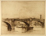 Artist: LONG, Sydney | Title: Waterloo Bridge in course of demolition | Date: 1928 | Technique: line-etching and drypoint, printed in black ink, from one copper plate | Copyright: Reproduced with the kind permission of the Ophthalmic Research Institute of Australia