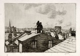 Artist: b'Hawkins, Weaver.' | Title: b'(Roof tops, London)' | Date: c.1922 | Technique: b'etching, printed in black ink, from one plate' | Copyright: b'The Estate of H.F Weaver Hawkins'