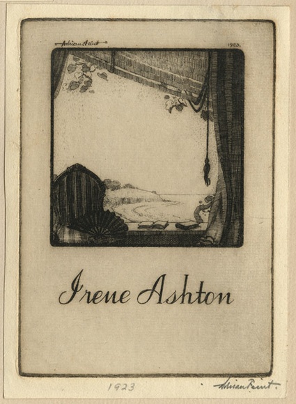 Artist: b'FEINT, Adrian' | Title: b'Bookplate: Irene Ashton.' | Date: 1923 | Technique: b'etching, printed in warm black ink with plate-tone, from one plate' | Copyright: b'Courtesy the Estate of Adrian Feint'