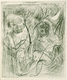 Artist: BOYD, Arthur | Title: Quarter moon with tree and two portraits. | Date: (1962-63) | Technique: etching and drypoint, printed in black ink, from one plate | Copyright: Reproduced with permission of Bundanon Trust