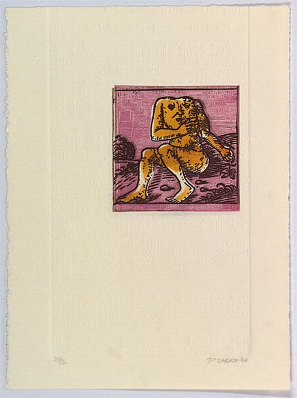 Artist: b'SMART, Patrica' | Title: b'not titled [figure with face on body]' | Date: 1994 - 1995 | Technique: b'unique state prints of intaglio, printed in colour, from multiple plates'