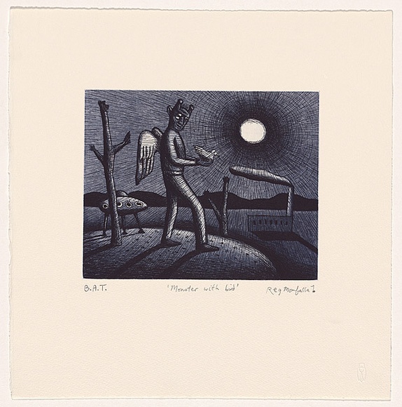 Artist: Mombassa, Reg. | Title: Monster with bird | Date: 2004 | Technique: etching and aquatint, printed in blue/black ink, from one plate