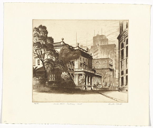 Artist: PLATT, Austin | Title: Union Club, Sydney | Date: 1945 | Technique: etching, printed in black ink, from one plate