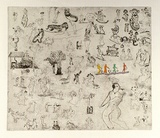 Artist: SHEARER, Mitzi | Title: Bulliwutzies I | Date: 1980 | Technique: etching, printed in black ink with plate-tone, from one  plate, hand-coloured