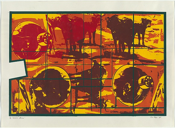 Artist: b'MEYER, Bill' | Title: b'Structural landscape (Cows)' | Date: 1972 | Technique: b'screenprint, printed in colour, from five stencils (direct emulsion and blockout)' | Copyright: b'\xc2\xa9 Bill Meyer'