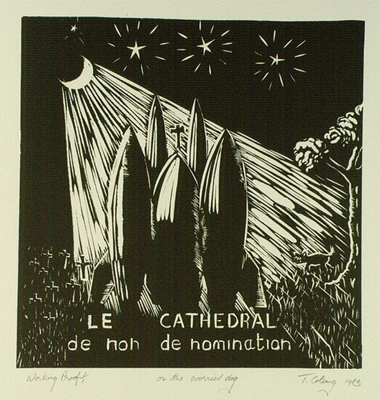 Artist: b'COLEING, Tony' | Title: b'Or the worried dog.' | Date: 1983 | Technique: b'linocut, printed in black ink, from one block'