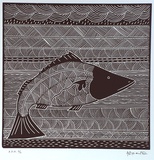 Artist: b'Nargoodah, John.' | Title: b'Fish' | Date: 1999, September | Technique: b'linocut, printed in black ink, from one block'