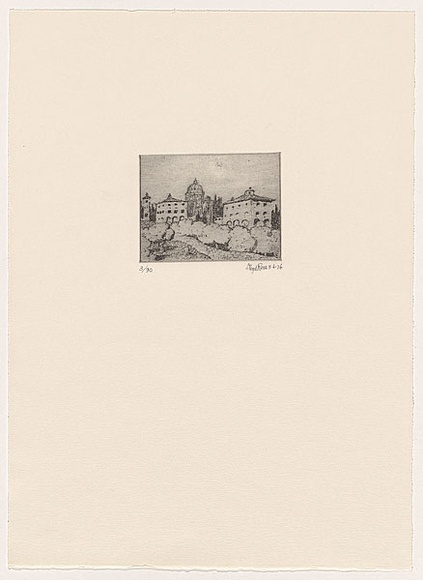 Artist: b'Rees, Lloyd.' | Title: b'Plaza Soller, Majorca' | Date: 1976 | Technique: b'softground-etching, printed in black ink, from one zinc plate' | Copyright: b'\xc2\xa9 Alan and Jancis Rees'