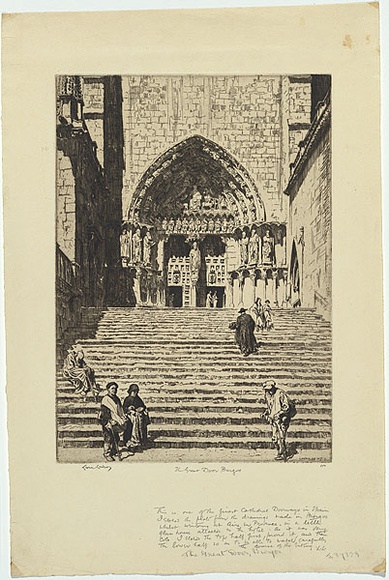 Artist: b'LINDSAY, Lionel' | Title: b'The Great Door, Burgos' | Date: 1929 | Technique: b'etching, printed in warm black ink, from one copper plate' | Copyright: b'Courtesy of the National Library of Australia'
