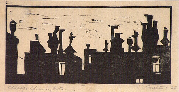 Artist: b'Curtis, Robert Emerson.' | Title: b'Chicago chimney pots.' | Date: 1925 | Technique: b'woodcut'