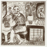 Artist: b'Harding, Richard.' | Title: b'Just a Melbourne conversation' | Date: 1991 | Technique: b'etching, printed in black ink, from one plate'