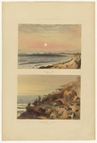 Artist: b'Angas, George French.' | Title: b'Rivoli Bay before sunrise; Penguin Island, off Rivoli Bay.' | Date: 1846-47 | Technique: b'lithograph, printed in colour, from multiple stones; varnish highlights by brush'