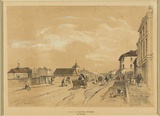 Artist: b'PROUT, John Skinner' | Title: b'View in George Street, Sydney, looking North' | Date: 1842 | Technique: b'lithograph, printed in black ink, from stone with hand-colouring'