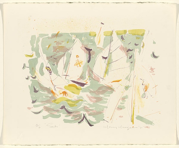 Artist: b'MACQUEEN, Mary' | Title: b'Sails' | Date: 1971 | Technique: b'lithograph, printed in colour, from multiple plates' | Copyright: b'Courtesy Paulette Calhoun, for the estate of Mary Macqueen'