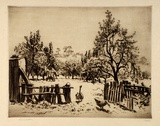 Artist: LINDSAY, Lionel | Title: The old orchard, Ambleside | Date: 1925 | Technique: drypoint, printed in brown ink with plate-tone, from one plate | Copyright: Courtesy of the National Library of Australia