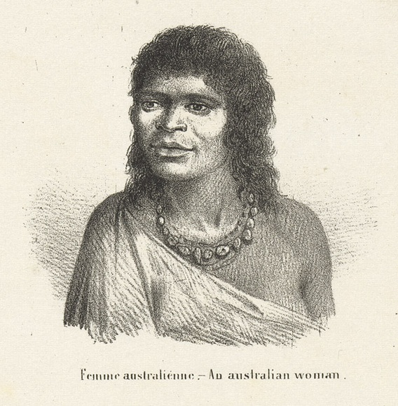 Title: b'Femme Australi\xc3\xa9nne- an Australian woman' | Date: c.1840 | Technique: b'lithograph, printed in black ink, from one stone [or plate]'