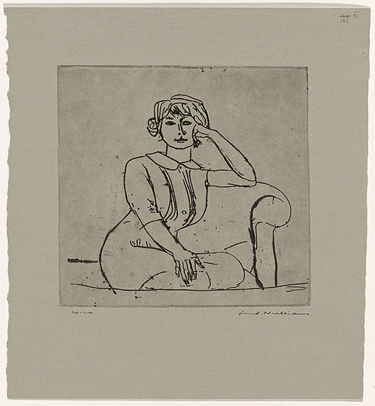 Artist: b'WILLIAMS, Fred' | Title: b'Young girl. Number 5' | Date: 1966 | Technique: b'etching and engraving, printed in black ink, from one copper plate' | Copyright: b'\xc2\xa9 Fred Williams Estate'