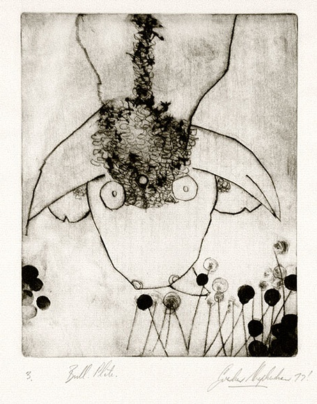 Artist: b'Shepherdson, Gordon.' | Title: b'The second plate (The bull plate). 3' | Date: 1977 | Technique: b'drypoint, printed as monotype, from one plate'