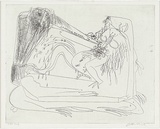 Artist: BOYD, Arthur | Title: Pointing figure with weeping heads. | Date: (1968-69) | Technique: etching, printed in black ink, from one plate | Copyright: Reproduced with permission of Bundanon Trust