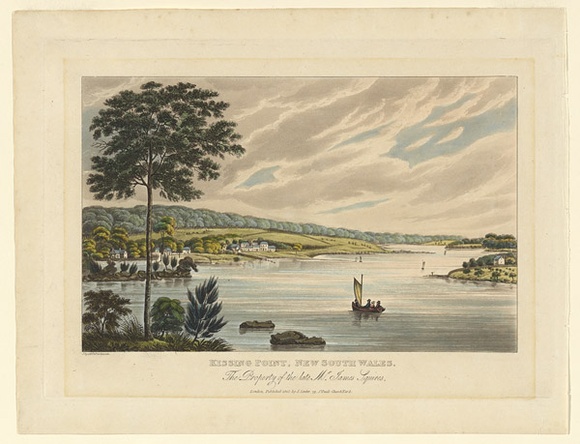 Artist: b'LYCETT, Joseph' | Title: b'Kissing Point, New South Wales, the property of the late Mr James Squires.' | Date: 1825 | Technique: b'etching and aquatint, printed in black ink, from one copper plate; hand- coloured'