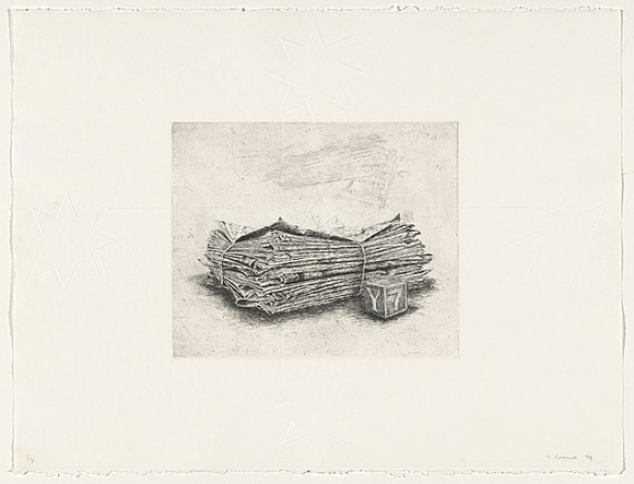 Artist: b'Cooper, Simon.' | Title: b'not titled (paper stack and block)' | Date: 1994 | Technique: b'etching, printed in black ink, from one plate'